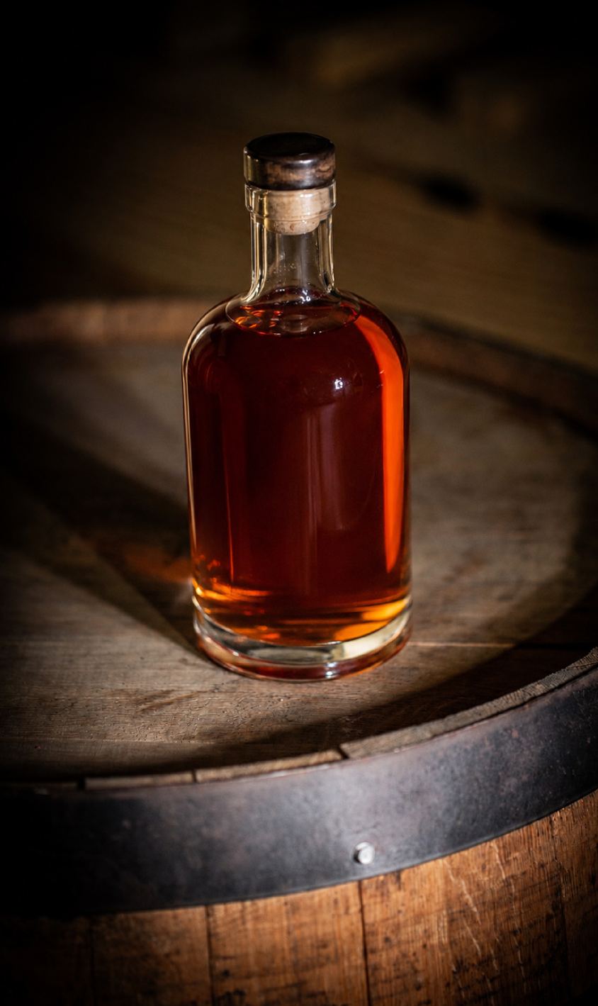 Weldon Mills bourbon resting on a barrel